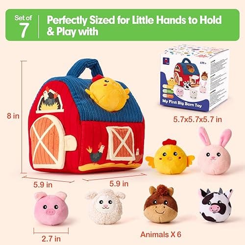 hahaland Baby Toys 6-12 Months - Surprise Barn with Stuffed Farm Animals, Rattle, Crinkle Paper, Mirror - Montessori Toys for 6 Month Old Babies, Sensory Balls Toddlers 1-3, 1 Year Old Boy Girl Gifts thumbnail 3