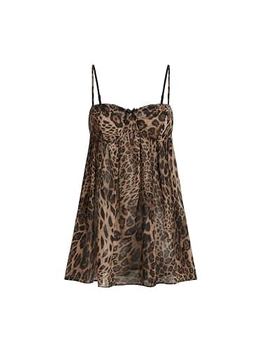 CIDER Leopard Print Dress Chiffon Bowknot Sleeveless Oversized High Waist Square Neck Night Dress - Image 1