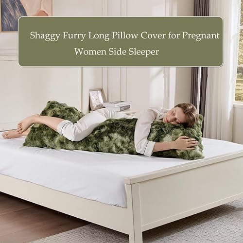 20"x54"Luxury Shaggy Faux Fur Body Pillow Cover,Bubble Fluffy Plush Bed Body Pillowcase with Zipper Closure,Plush Long Pillow Cover for Home Bedroom Pregnant Women Side Sleeper-Tie-dye Sage Green thumbnail 4