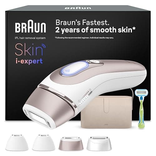 Braun Smart IPL 7 Skin i·expert – IPL Geräte Haarentfernung, Dauerhafte und Schmerzfreie Haarentfernung für Zuhause – inkl. Gratis App, Etui, Venus Rasierer, 4 smarte Aufsätze – PL7387, Weiß/Rosegold - Image 1