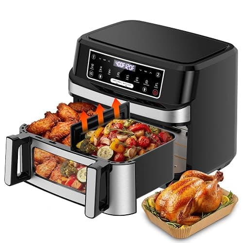 Emphsism 1600W Dual Zone Air Fryer Oven,12.69QT with Divider,Nonstick & Dishwasher-Safe Basket,Match Cook & Smart Finish to Roast,Recipes for Easy Cooking,Digital Touchscreen,Metal Sliver - Image 1