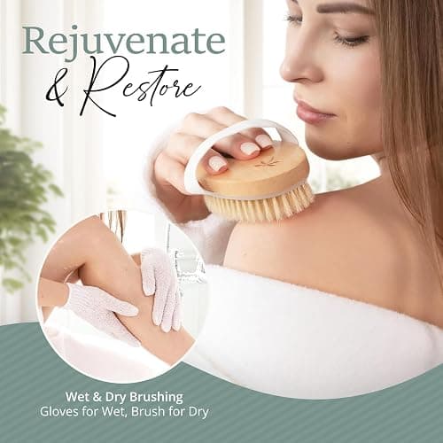 Belula Dry Brushing Body Brush Set - Natural Boar Bristle Body Brush, Exfoliating Face Brush & Bath Gloves - Ideal Dry Skin Brush for Lymphatic Drainage & Healthy Glowing Skin! thumbnail 4