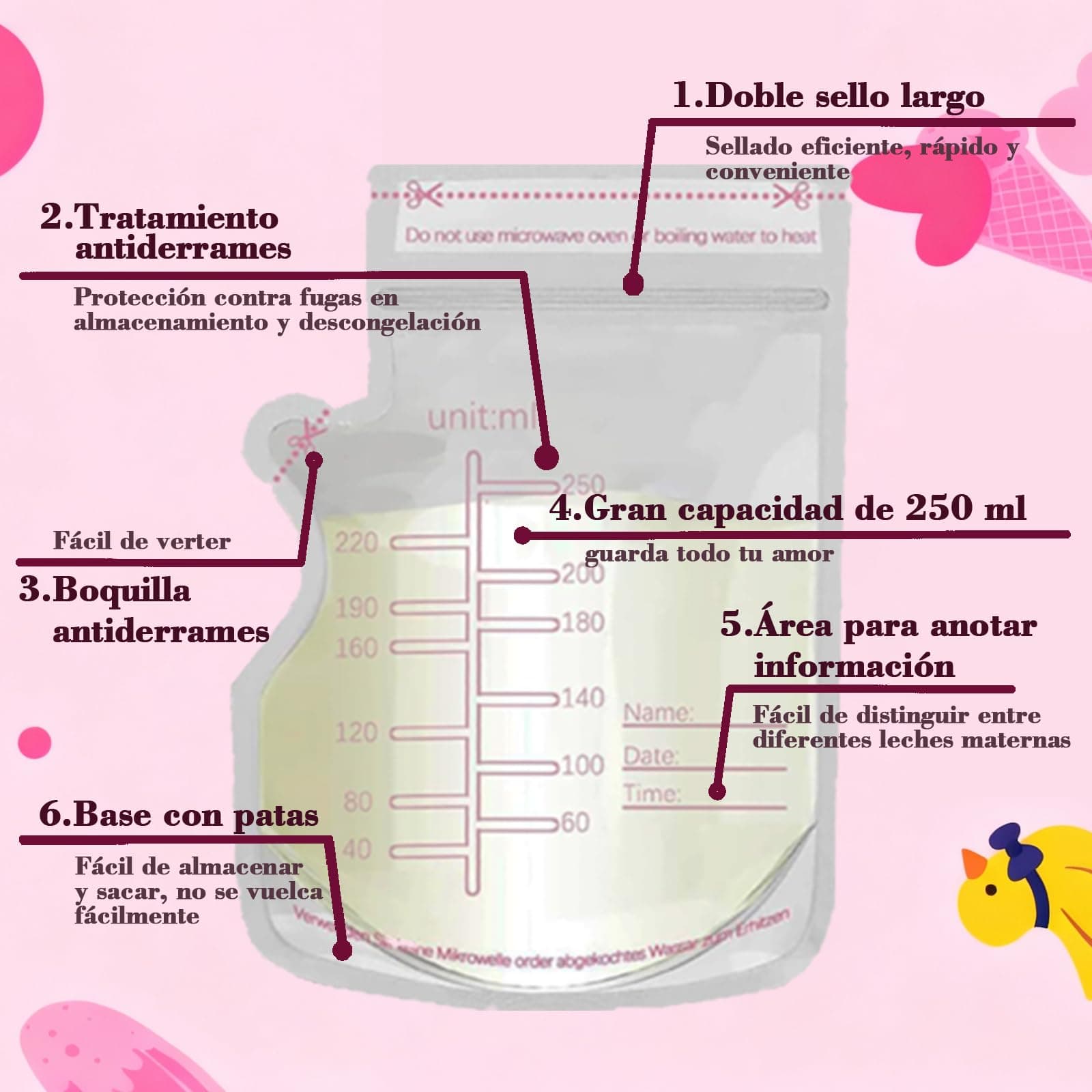 240 Pzas Bolsas para Leche Materna 250ml,Recolector de Leche Materna Doble Sello Antifugas con Bolígrafo,Autoplanchables y Preesterilizadas,Para Congelador,Refrigeración y Recolector de Leche (240PCS) thumbnail 7