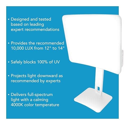 Carex Day-Light Elite Bright Sunlight Therapy Lamp, 10000 LUX Therapy Lamp at 12 Inches, LED Bright White Light with Adjustable Height and Brightness Levels for Mood, White thumbnail 5