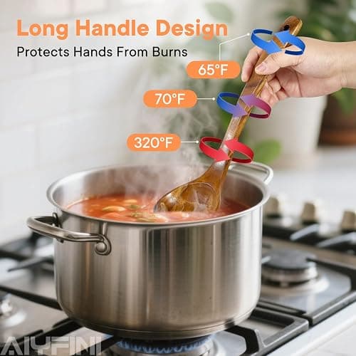 Non-Toxic Wooden Utensils for Cooking - Natural Acacia & Glue-Free,15.4" Large Spatula Set, Long Handle for Scald-Resistant, Wood Kitchen Spoons/Chopsticks/Holder, for Non Stick Frying Pans by ALYFINI thumbnail 4