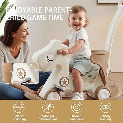 4 in 1 Kids Rocking Horse Ride On Toys for Toddlers, Baby Push Bike Rocking Chair with Balance Board, Gift for Kids (TAN) thumbnail 5