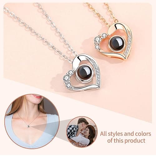 Easycosy Personalized Picture Necklace Projection Necklace with Photo Inside - Custom Photo Heart Pendant Necklace - Photo Gifts Christmas Birthday Love Memorial Gifts for Girlfriend Wife Women thumbnail 3