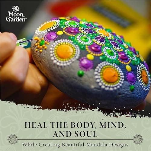 MoonGarden Mandala Rock Painting Kit - Mandala Dotting Tools Kit - Large Wooden Rocks for Painting, Stencils, Acrylic Paints, Dotting Tools for Rocks - Dot Art Kit for Adults & Kids thumbnail 7