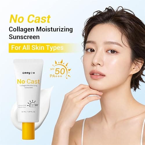 No Cast Moisturizing Sunscreen SPF50 PA++++ Collagen Facial Sunscreen Korean Sunscreen with Hyaluronic Acid, Oil Free, No White Cast Natural Sunscreen for All Sensitive Skin Type thumbnail 2