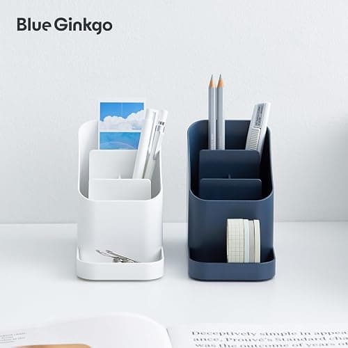 BLUE GINKGO Desk Holder – Korean-Made Office Organizer for Pencils, Pens, Notes, and Desk Supplies (Prussian Blue) thumbnail 7