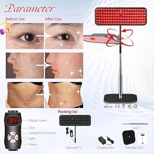 Home Red Light for face and Body, red and Infrared Light Lamps with Stands, LED 660nm and 850nm Units (850nm Mode is Invisible, with only one Indicator Light). thumbnail 6