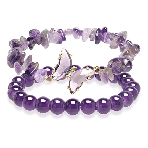 Artlunar Purple Butterfly Healing Bracelet, Gift Charm Jewelry with Beaded Bracelet for Women - Image 1
