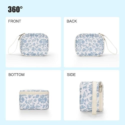 Relavel Mini Makeup Bag with Led Mirror, Small Floral Cosmetic Bag with 3 Light Modes, Rechargeable Portable Makeup Pouch with Hands-Free Wrist Strap for Pool Parties丨Work Touch-Ups丨Travel thumbnail 7