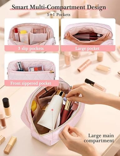 Noozion Makeup Bag Travel Toiletry Bag, Puffy Padded Cosmetic Bag for Women, Makeup Organizer Case, Wide-open Pouch Purse, Travel Essentials thumbnail 4