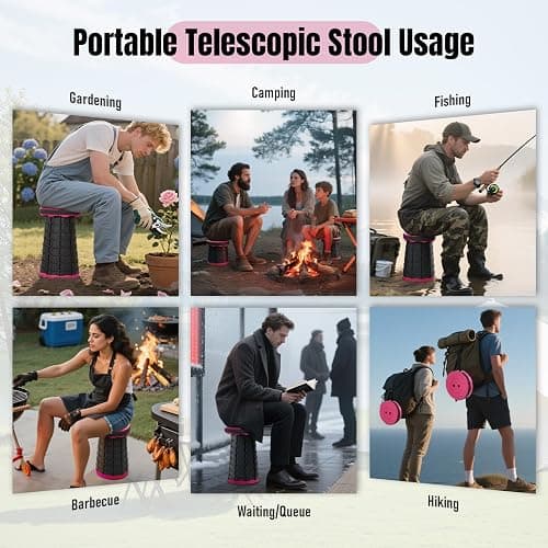 Doseno Upgraded Foldable Stool Thickened, Portable Collapsible Stool Retractable Stool for Fishing, Hiking Tours, BBQ, Parties, Outdoor Activities（Pink） thumbnail 9