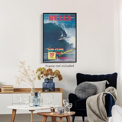 Beachy Surf Up Canvas Wall Art, 1983 Torquay Australia Easter Poster, Rip Curl Bell'S Surfing Competition Print, BELLS Summer Surfer Sports Magazine Cover Painting for Bedroom 8x12in Unframed thumbnail 2