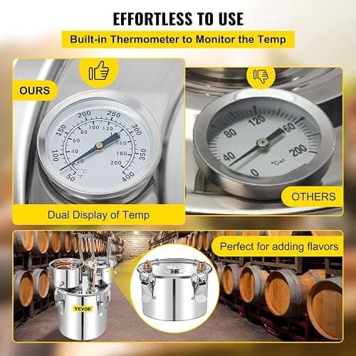 VEVOR Alcohol Still 13GAL/50L, Alcohol Distiller with Thumper Keg, Distillery Kit for Alcohol with Copper Tube & Build-in Thermometer & Water Pump thumbnail 6