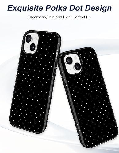 Jusy Compatible with MagSafe Polka Dot Case for iPhone 15, Cute Aesthetic Polka Dots Magnetic Phone Case, Soft TPU and Hard PC Protective Phone Cover for Women Girls (Matte) - Black thumbnail 2
