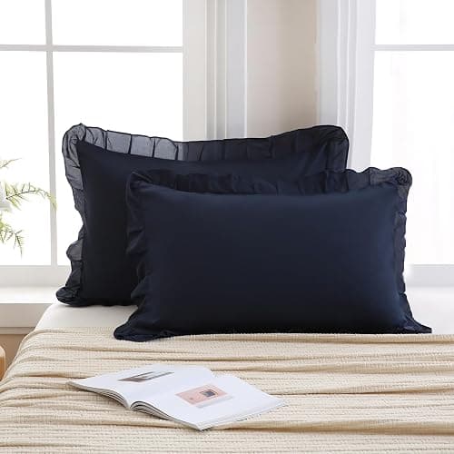 Merryword Navy Pillow Shams Navy Blue Ruffle Standard Pillowcases Cute Pillow Cover Set of 2 Shabby Chic Soft Microfiber Pillowcases 2 Pack thumbnail 2
