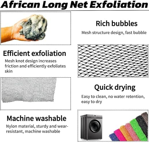 SPMKTBOZAI African Net Sponge Authentic, African Exfoliating Sponge Real African Net Black Owned, African Bath Sponge Back Scrubber, Body Exfoliator Shower Bath Accessories (Black) thumbnail 4