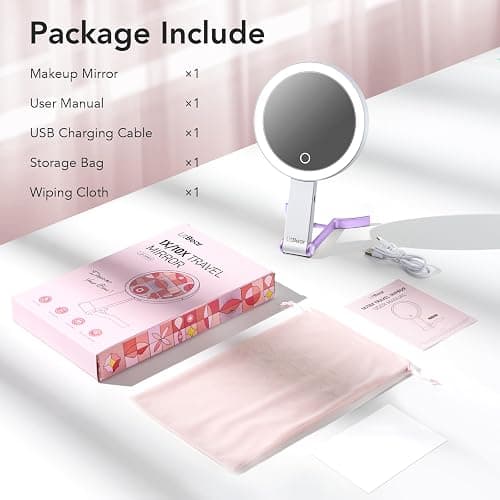 LitBear Travel Makeup Mirror with Light, Rechargeable Double-Sided 10X/1X Magnifying Mirror, Portable Lighted Beauty Mirror, 3 Color Lighting, Dimmable Touch Screen, Tabletop Handhold Hanging (Purple) thumbnail 8