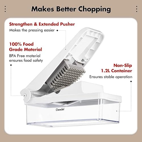 Geedel Vegetable Cutter, Onion Cutter Pro Food Chopper, Kitchen Vegetable Slicer Dicer Cutter Grater, Veggie Chopper with container for Salad Onion Potato Carrot (4 in 1, White) thumbnail 4