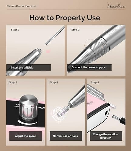MelodySusie Professional Nail Drill, 30000 RPM Rechargeable Electric E File, SC320H Acrylic Gel Grinder Tools,Portable Nail Drill with 6 Bits Efile for Gel Nails Removing Manicure Pedicure Salon - Pink thumbnail 4