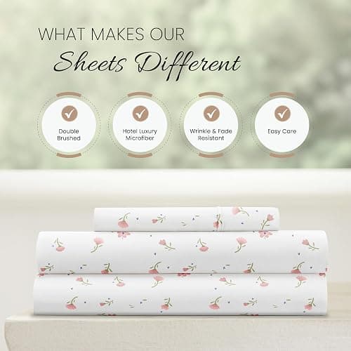 Linen Market Double-Brushed Patterned Microfiber Twin Sheet Set 3 Piece – Oeko-TEX Certified Ultra Soft & Wrinkle-Free - 16" Deep Pocket Sheets - Easy Care Twin Size - Soft Floral Pink thumbnail 4