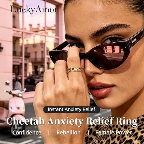 Black Leopard Print Fidget Ring - Spinner Rings for Women | Discreet Anxiety Relief Jewelry with Cheetah Print Design for Work, Office & Daily Wear‌, Ideal Gift for Adults thumbnail 2
