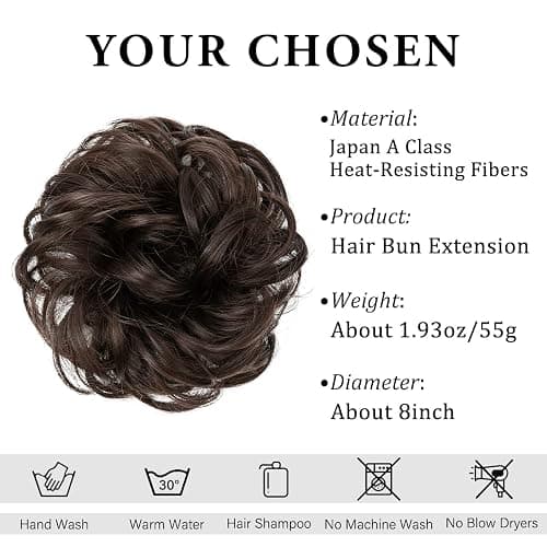 CJL HAIR Large Messy Bun Hair Piece Wavy Curly Scrunchies Synthetic Chignon Ponytail Hair Extensions Thick Updo Hairpieces for Women Dark Brown thumbnail 2