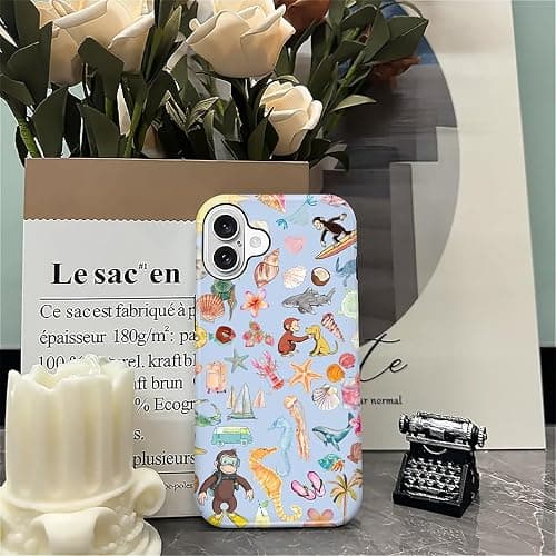 CARLOCA Case for iPhone 16,Monkey Summer Beach Shell Design Hybrid Dual Protection Soft TPU + Hard PC, Shockproof & Anti-Scratch Cover Men Women Stylish Protective Phone Case thumbnail 6