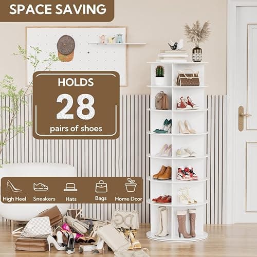 MYOYAY Étagère à chaussures rotative à 7 niveaux - Présentoir à chaussures rotatif à 360 degrés - Rangement rond vertical pour sacs à main - Peut contenir plus de 28 paires thumbnail 6