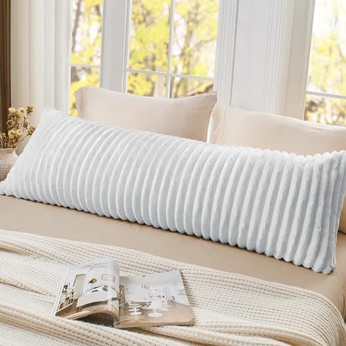 BEDELITE Fluffy Striped Body Pillow Cover with Zipper, Bright White, 20x54 | Ultra-soft Faux Fur with 14D Striped Texture, Comfy, Plush, and Cloud-like, Body Pillow Pillowcase for Bed Couch Room Decor thumbnail 8