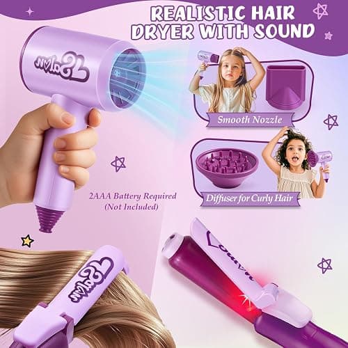 TUZT Hair Styling Doll Head Makeup Kit for Girls Toys, Hair Salon Toys & Real Makeup Nail Polish, Kid Beauty Hair Stylist with Hairdryer Curling Iron, Birthday Gift for Girl 3 4 5 6 7 8+ Year Old Toy thumbnail 3