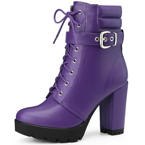 Perphy Platform Lace Up Chunky Heel Buckle Ankle Combat Boots for Women - Image 1