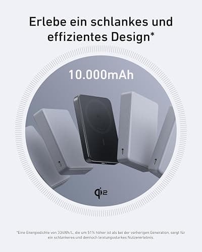 Anker MagGo Powerbank, Ultra-schlankes 10.000mAh magnetisches Akkupack, Qi2-zertifiziert, portabel, 15W Ultra-schnelles MagSafe-kompatibles Ladegerät, ergonomisches Design, nur für iPhone 16/15/14/13 thumbnail 2