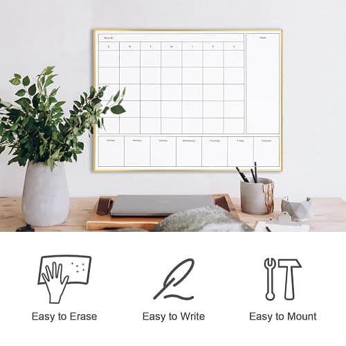 Aitakatta 3-in-1 Dry Erase Calendar for Wall with Gold Aluminum Frame, Magnetic Monthly & Weekly Calendar Whiteboard, Dry Erase Board for Wall, Hanging White Board for Decor/Memo(YL+ZL-Gold,4333) thumbnail 4