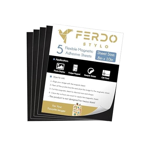 Ferdo Stylo Magnetic Sheets, 8x10 Inches, 5 Pack, Magnet Sheets, Magnet Sheet, Magnet Sheets with Adhesive, Magnetic Sheets with Adhesive Backing - Image 1