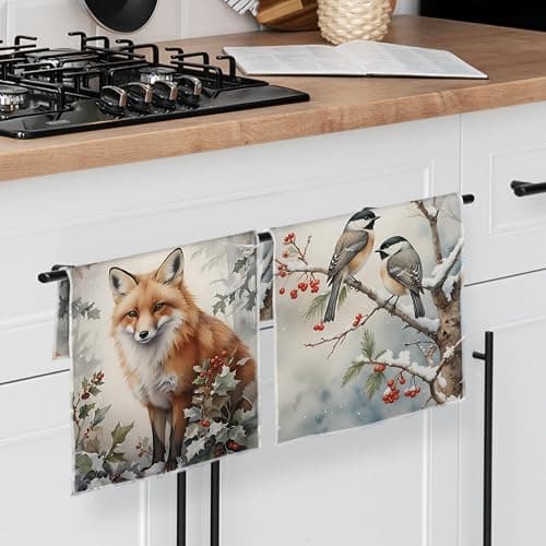 Qpenm Forest Animal Nursery Decor Kitchen Towels,Woodland Animals Baby Shower Decorations,Woodland Forest Animal Waffle Weave Dish Hand Towels,Fox Brids Deer Towels,(16×24 Set of 4) thumbnail 5
