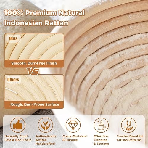 SORON Sourdough Starter Kit, Banneton Bread Proofing Basket with Glass Sour Dough Starter Jar, Sourdough Bread Baking Supplies Tools, 9" Round & 10" Oval Banneton Baskets, Gift Set for Homemade Making thumbnail 3
