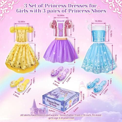 Meland Princess Dress Up for Girls 3-6, Dress Up Clothes with Princess Shoes Toy, Christmas Birthday Gift for Toddlers Girls thumbnail 6