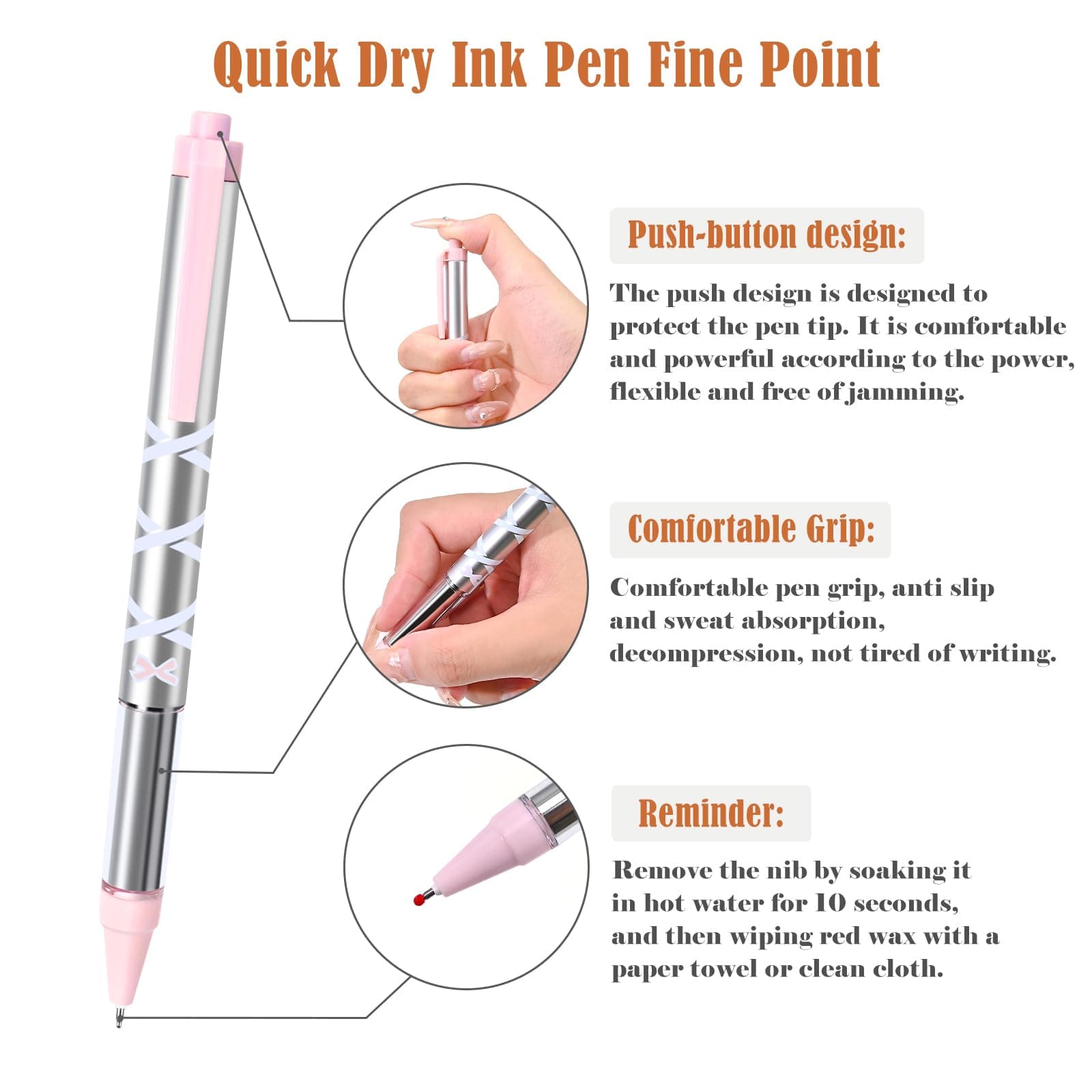 BAYTORY 8Pcs Gel Pens, Aesthetic Pens, Pastel Pen, Fine Point 0.5 mm Pens for Journaling, Retractable Quick Dry Black Ink, Smooth Writing for Office School Supplies (Pink Series) thumbnail 5