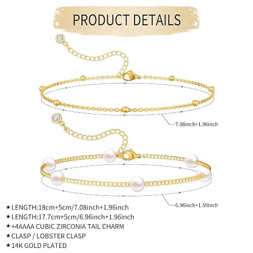 NECOCY Pearl Bracelet for Women, 14K Gold Plated/Silver Plated Bracelet | Dainty Beaded Gold Bracelet Set, Non-Tarnish, Adjustable Link Charm Wedding Bridesmaid Jewelry, Gift for Daily Wear & Mother thumbnail 7