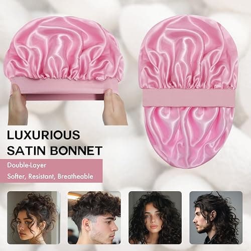 Doitory Satin Silk Bonnet for Sleeping, Double Layer Silk Sleep Cap for Men & Women, Soft Satin Lined Bonnet for Curly Hair thumbnail 2