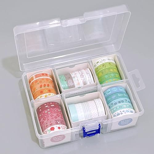 30 Pack Mini Washi Tape Set (10mm×2m) for Scrapbook Supplies with Adjustable 6-Grid Transparent Organizer, Japanese Paper Craft Tape for Journaling, DIY, Gift Wrapping thumbnail 2