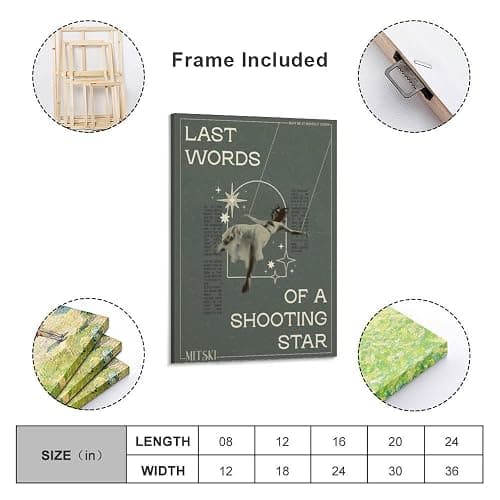 Superdiao Mitski Poster Last Words Of A Shooting Star Mitski Poster Canvas Wall Art Room Aesthetics HD Modern Decorative Painting For Teens Bedroom Liveroom Dorm Deco 16x24inch(40x60cm), Frame-style thumbnail 2