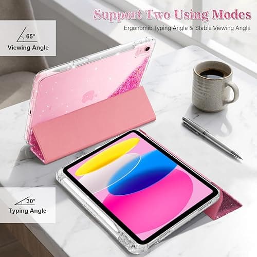 Aippdo Compatible iPad (A16) 11th Generation Case 11 Inch 2025, iPad 10th Generation Case 10.9 Inch 2022 with Pencil Holder,Glitter Cute Cover with Clear Sparkly Sequined Quicksand Back. (Rose Pink) thumbnail 5