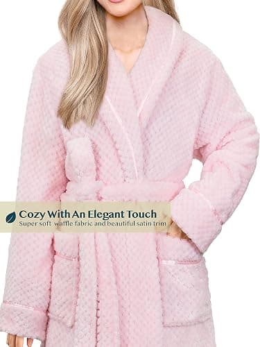 PAVILIA Women Plush Fleece Robe, Soft Textured Bathrobe, Lady Cozy Spa Long Robe thumbnail 3