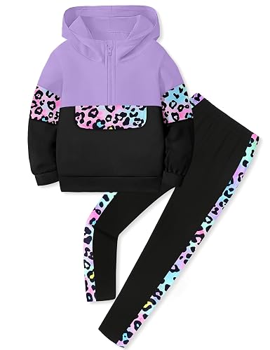 TyeSmo Toddler Girl Clothes Camo 2 Piece Little Girls Clothes Half Zip Up Hoodies Color Block Outfits Sweatshirt Pant Sets - Image 1