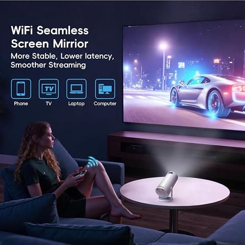 Portable Mini Projector with WiFi & Bluetooth, 1080P Supported, Native 480P, 100 ANSI Lumens,180° Rotation,Indoor Outdoors Video Projector Compatible with HDMI, USB, Phone, TV Stick, PC, PS5 thumbnail 3